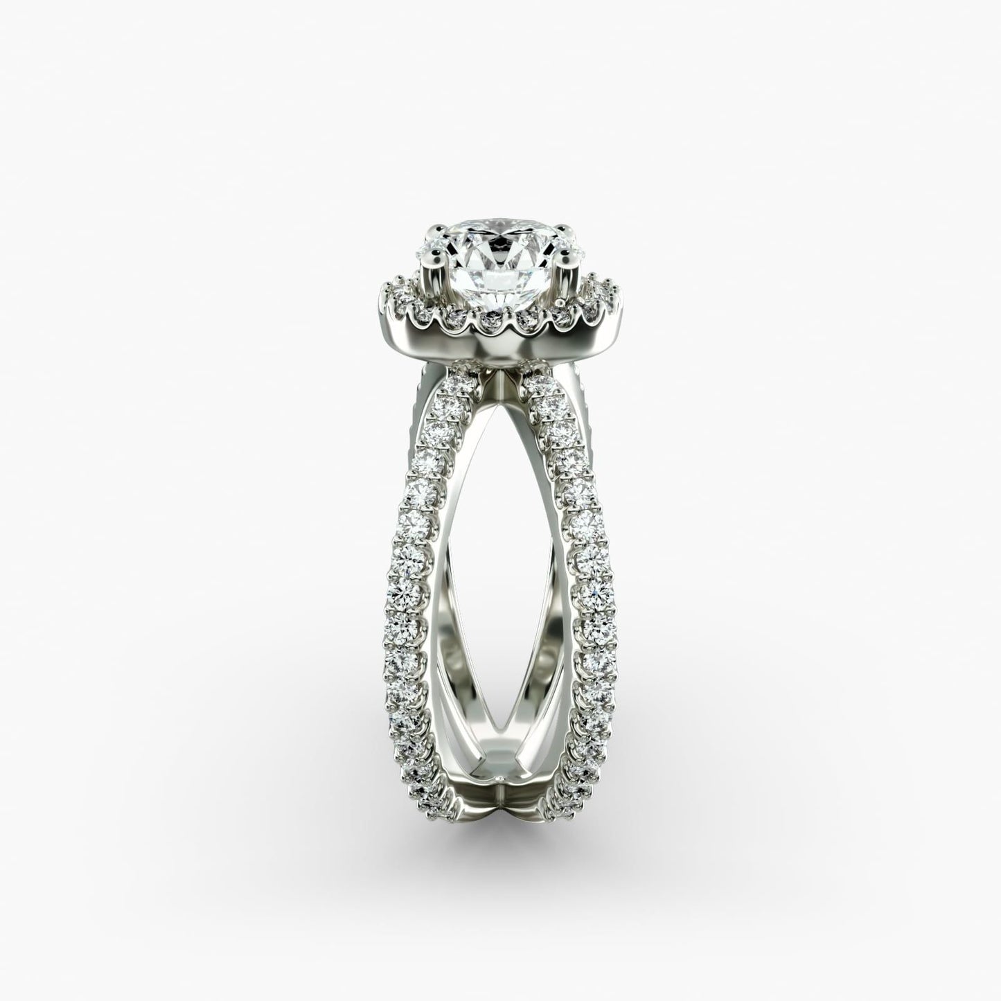 X Split Shank Hidden Halo Diamond Engagement Ring