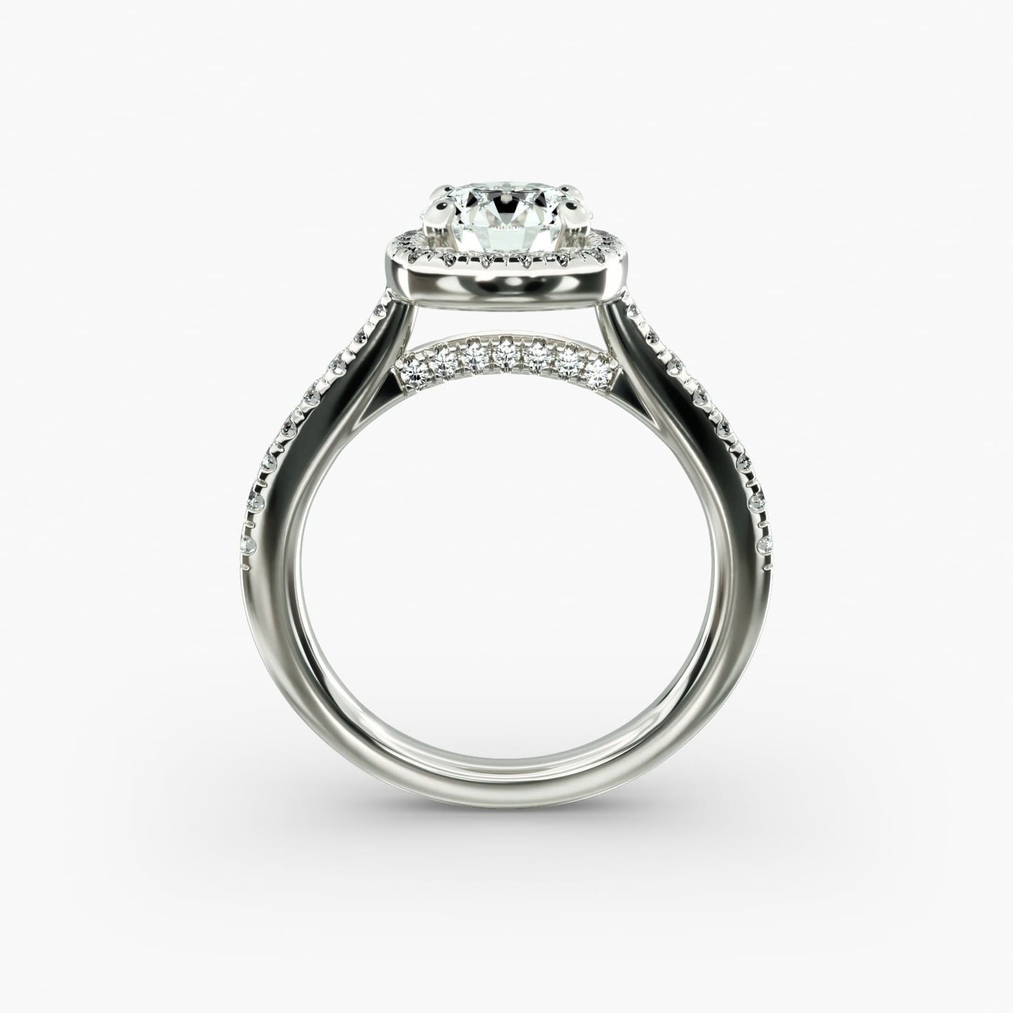 Cushion-Shaped Halo Diamond Bridge Engagement Ring