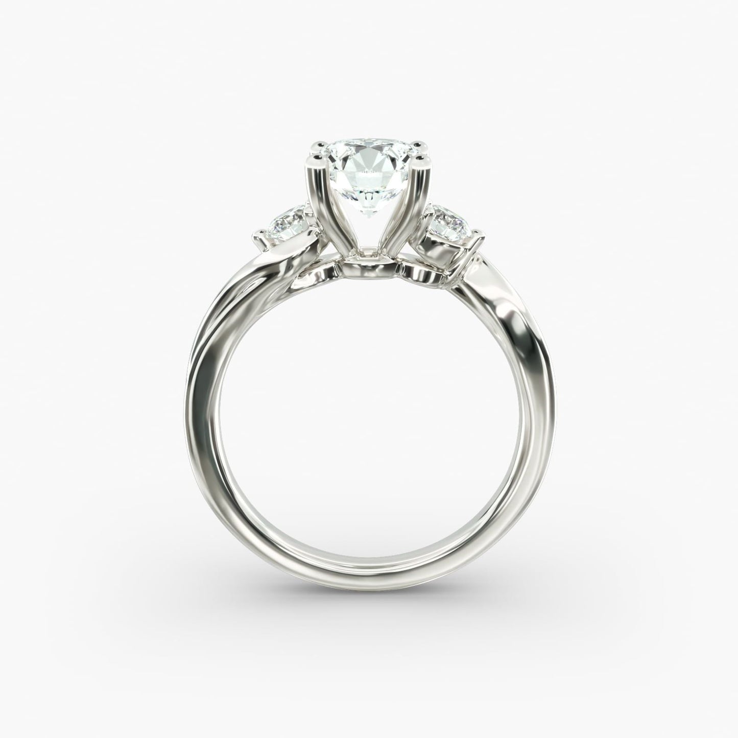 Wrapped Shank Three Stone Diamond Engagement Ring