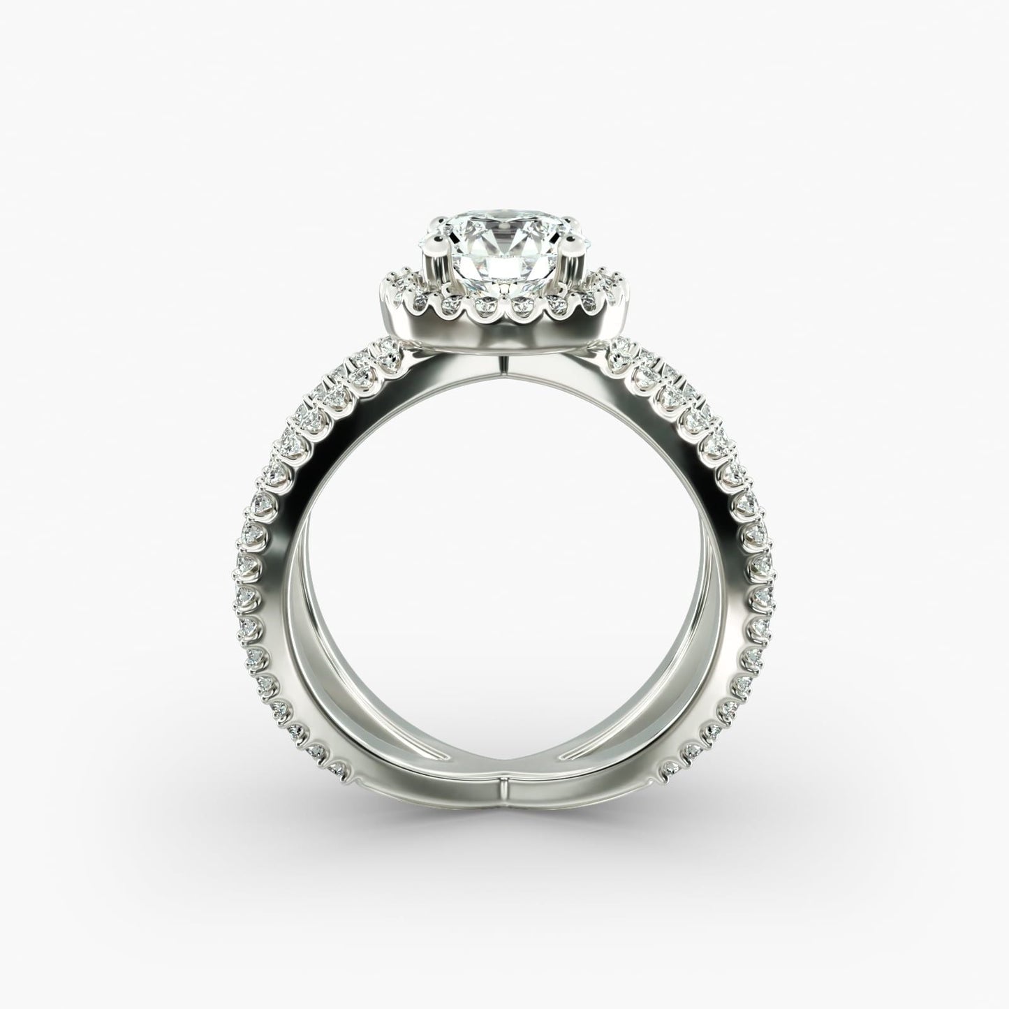 X Split Shank Hidden Halo Diamond Engagement Ring