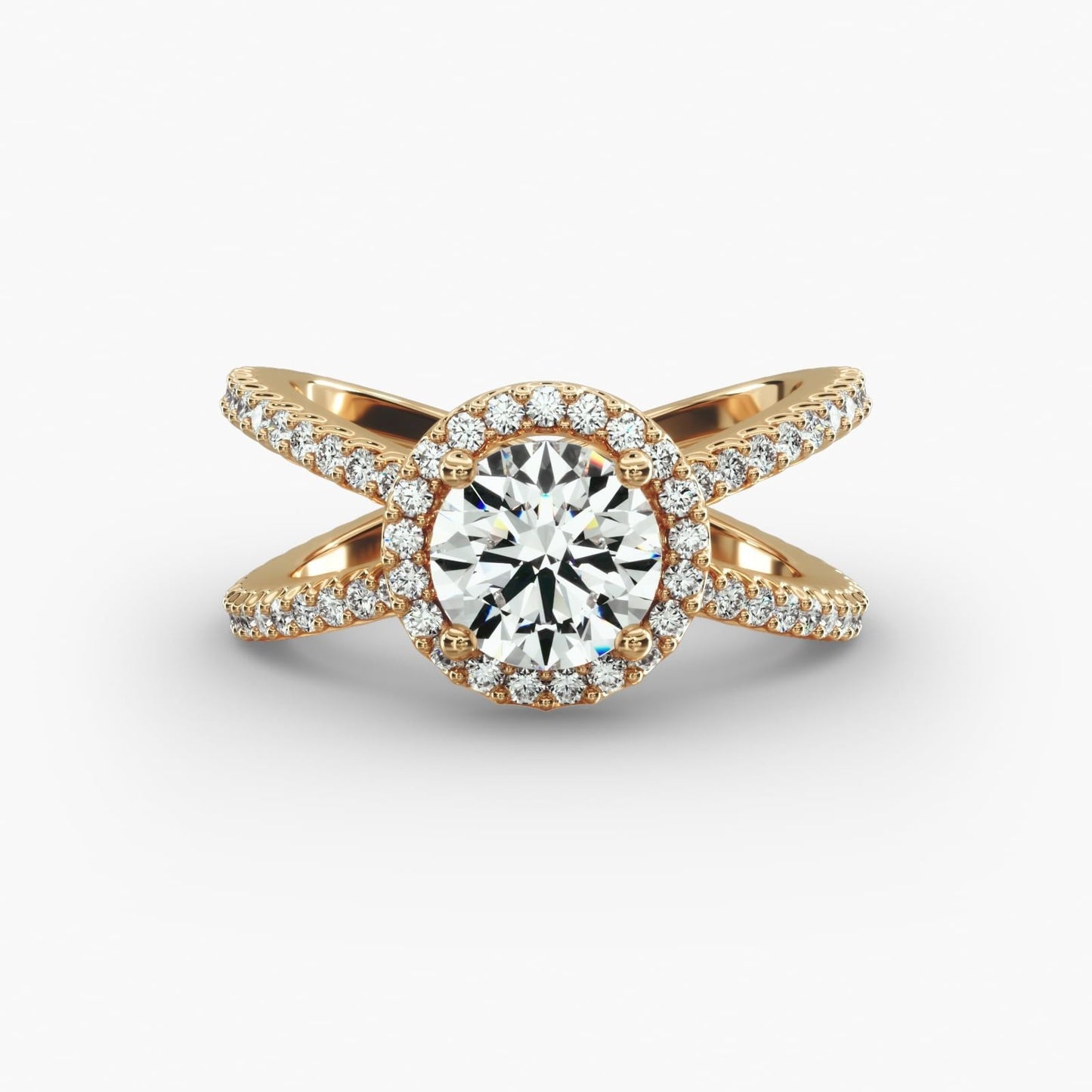 X Split Shank Hidden Halo Diamond Engagement Ring