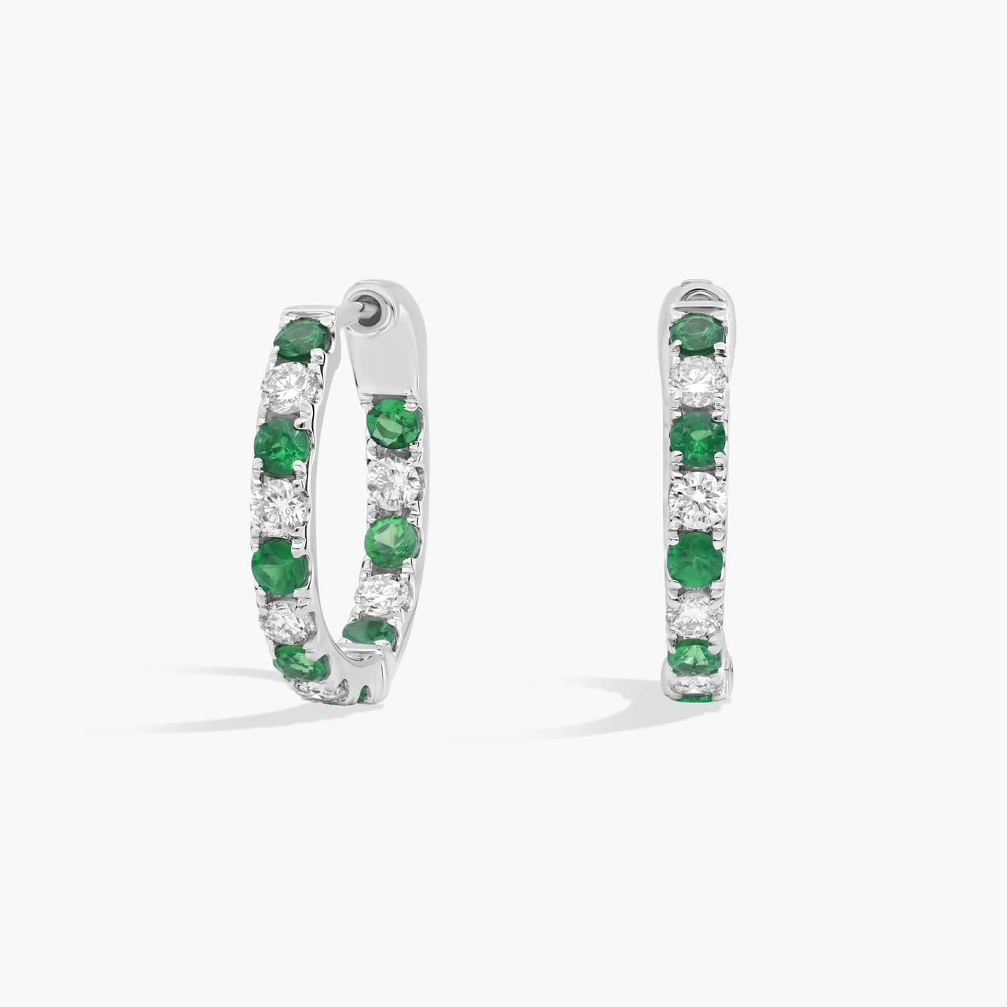 Round Gemstone and Diamond Hoop Earrings