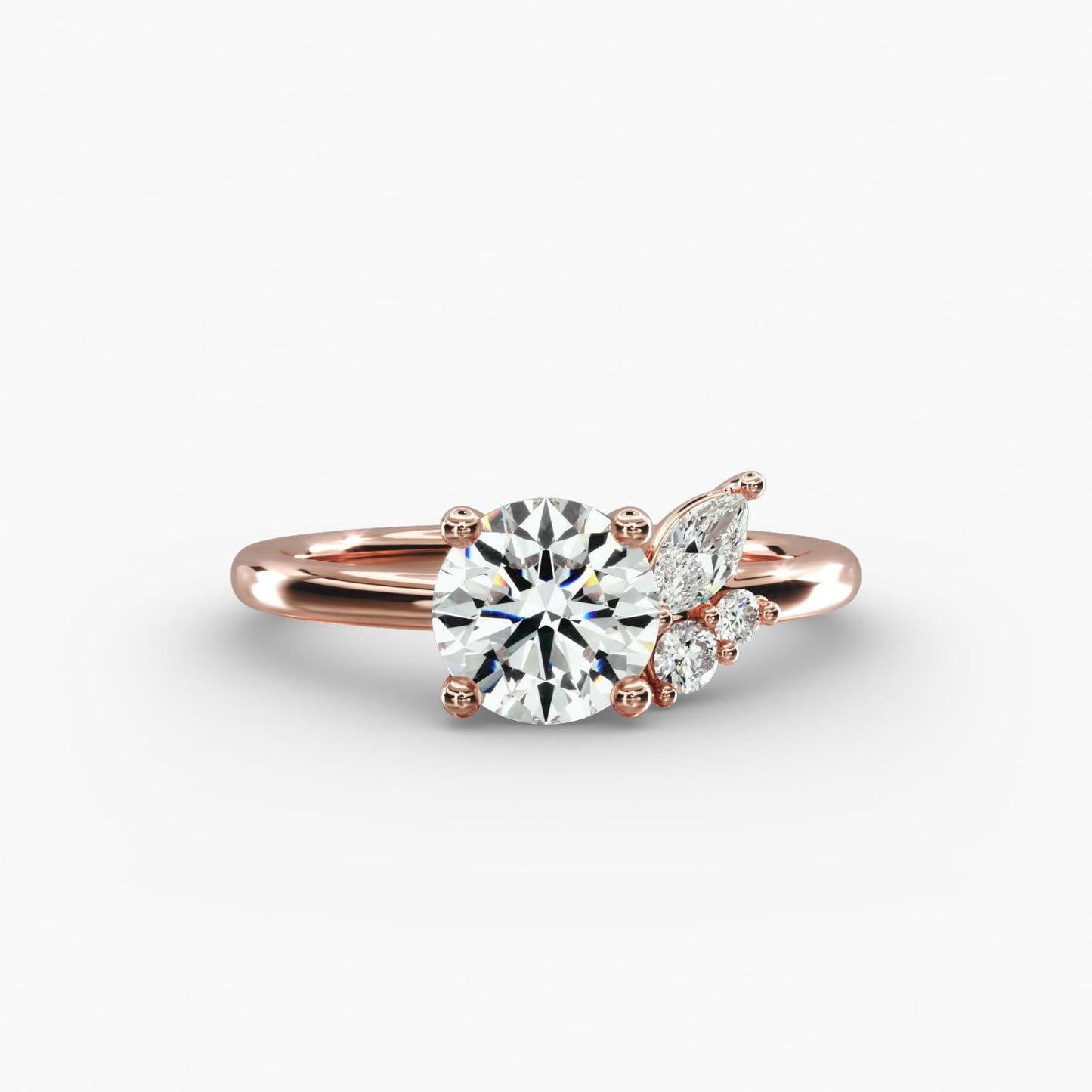 Asymmetrical Marquise and Round Cluster Diamond Engagement Ring