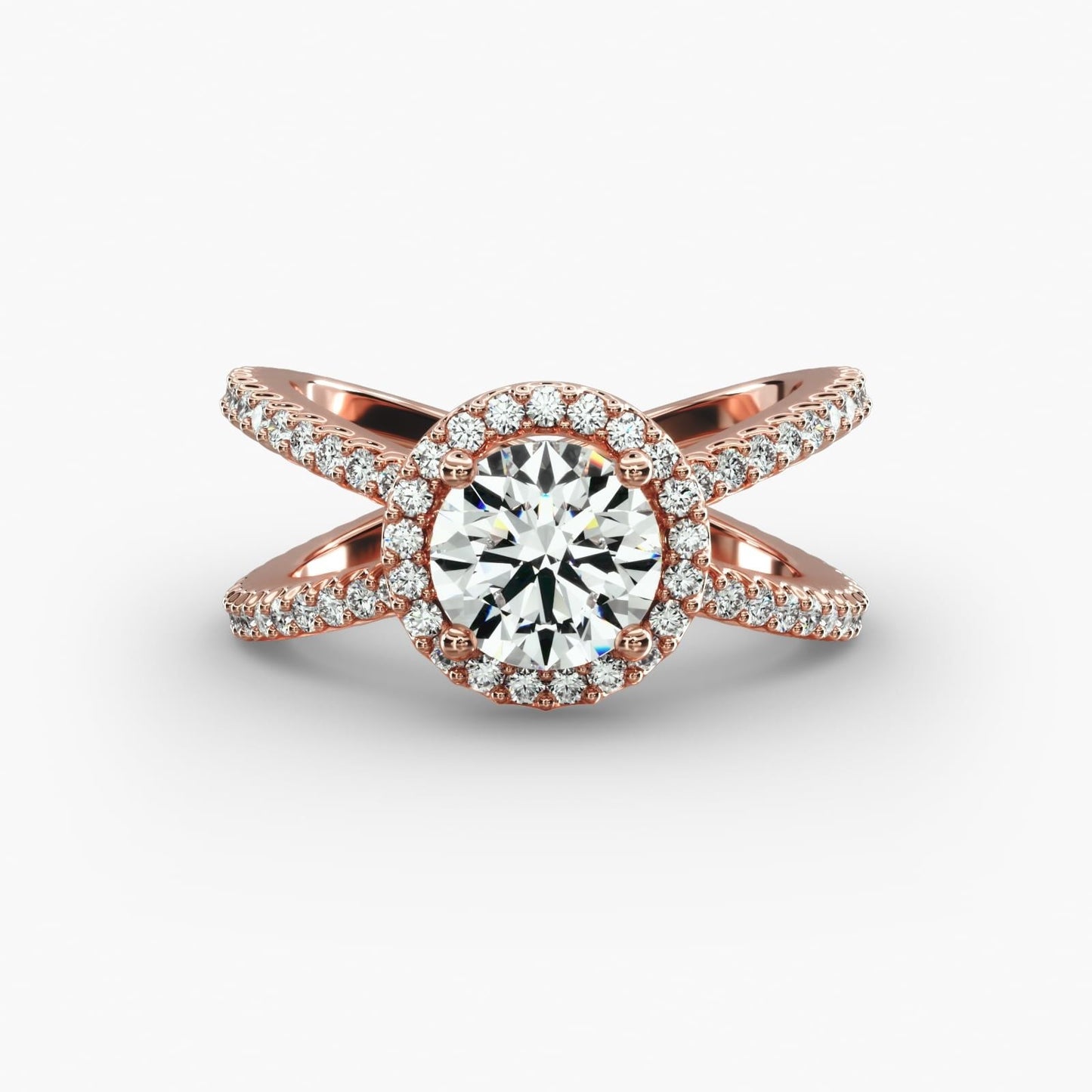 X Split Shank Hidden Halo Diamond Engagement Ring